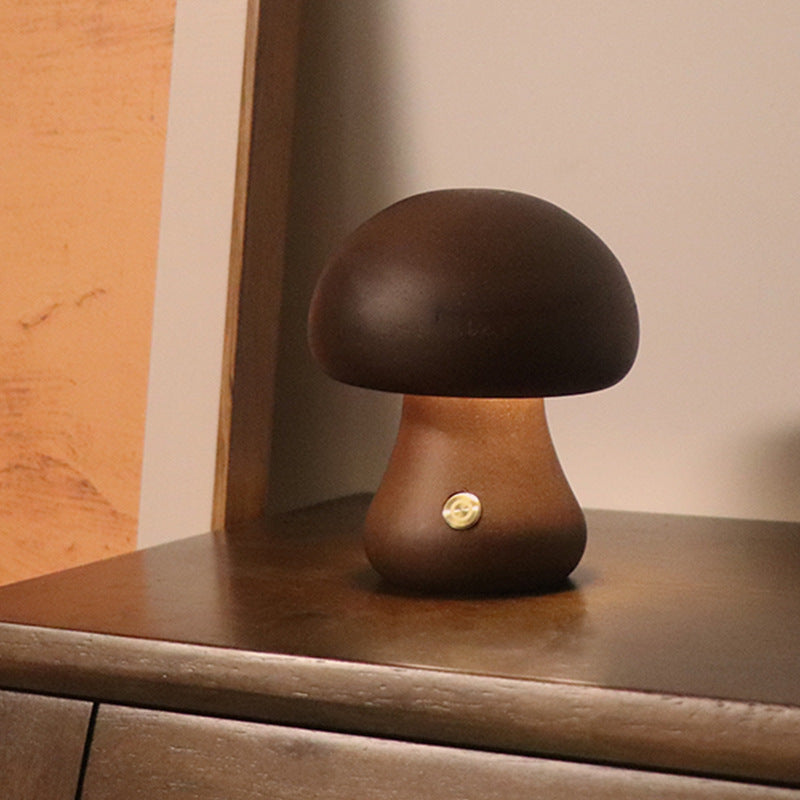 Wooden Cute Mushroom LED Night Light With Touch Switch