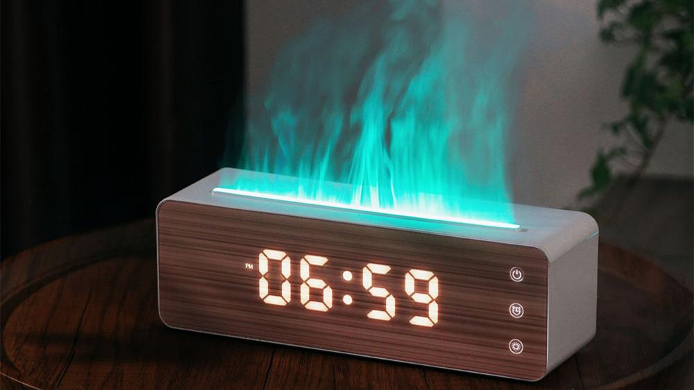 Flame Humidifier With Clock Display  Desktop