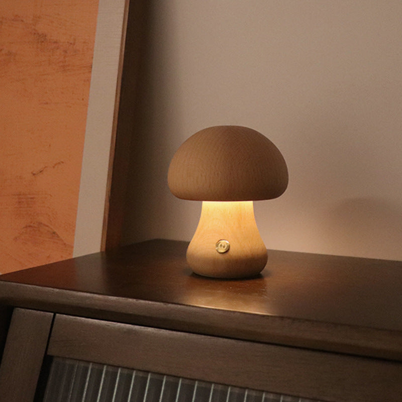 Wooden Cute Mushroom LED Night Light With Touch Switch