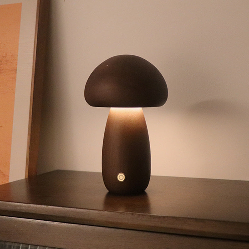 Wooden Cute Mushroom LED Night Light With Touch Switch