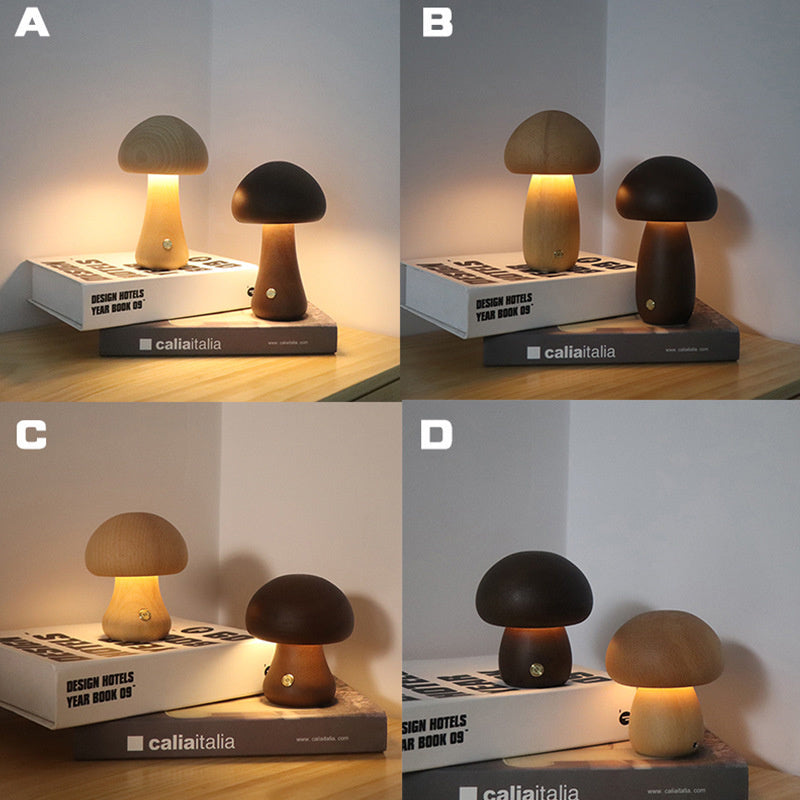 Wooden Cute Mushroom LED Night Light With Touch Switch