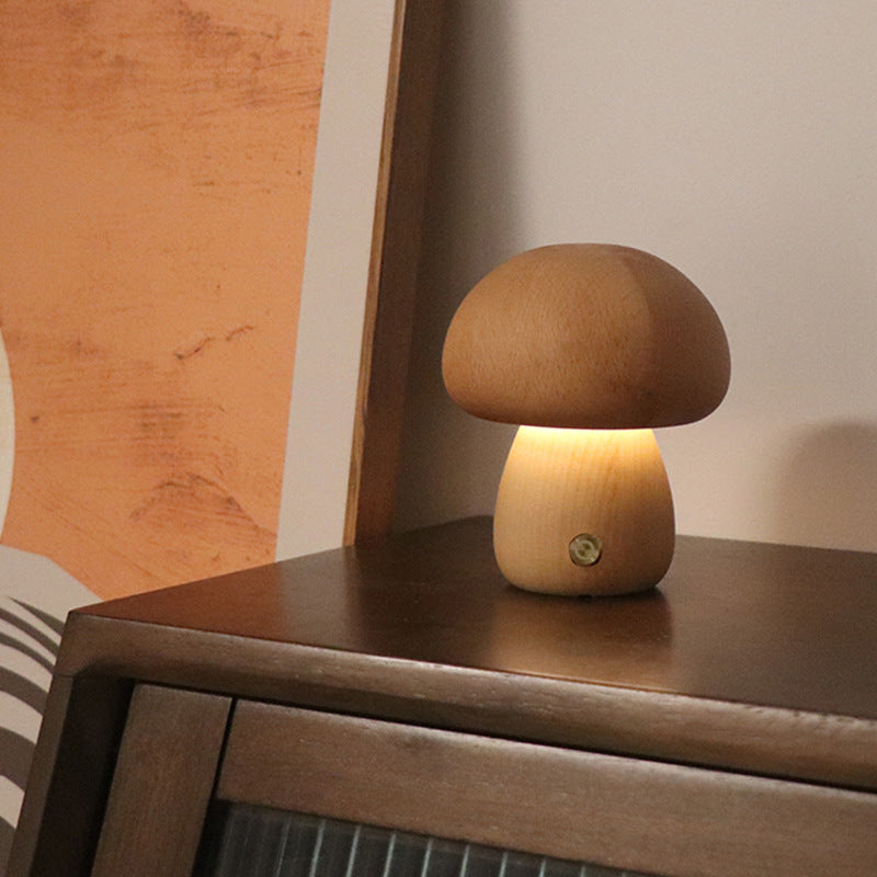 Wooden Cute Mushroom LED Night Light With Touch Switch